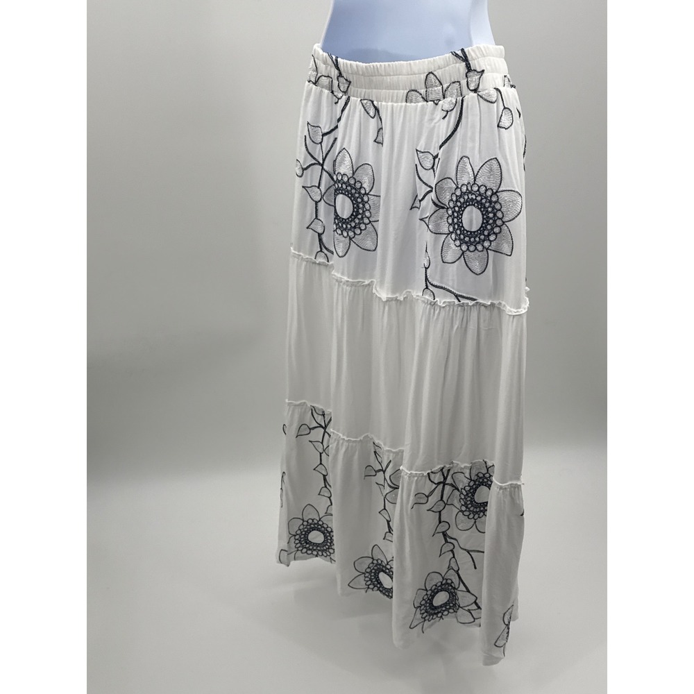 Mermaid Fashion Womens White Floral Embroidered Sequin Tiered Maxi Skirt Small - Picture 5 of 9